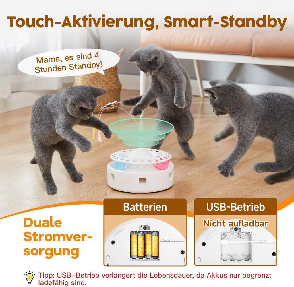 Katzen 3in1 Spielzeug Elektrisch Feder Schmetterling Ballbahn USB