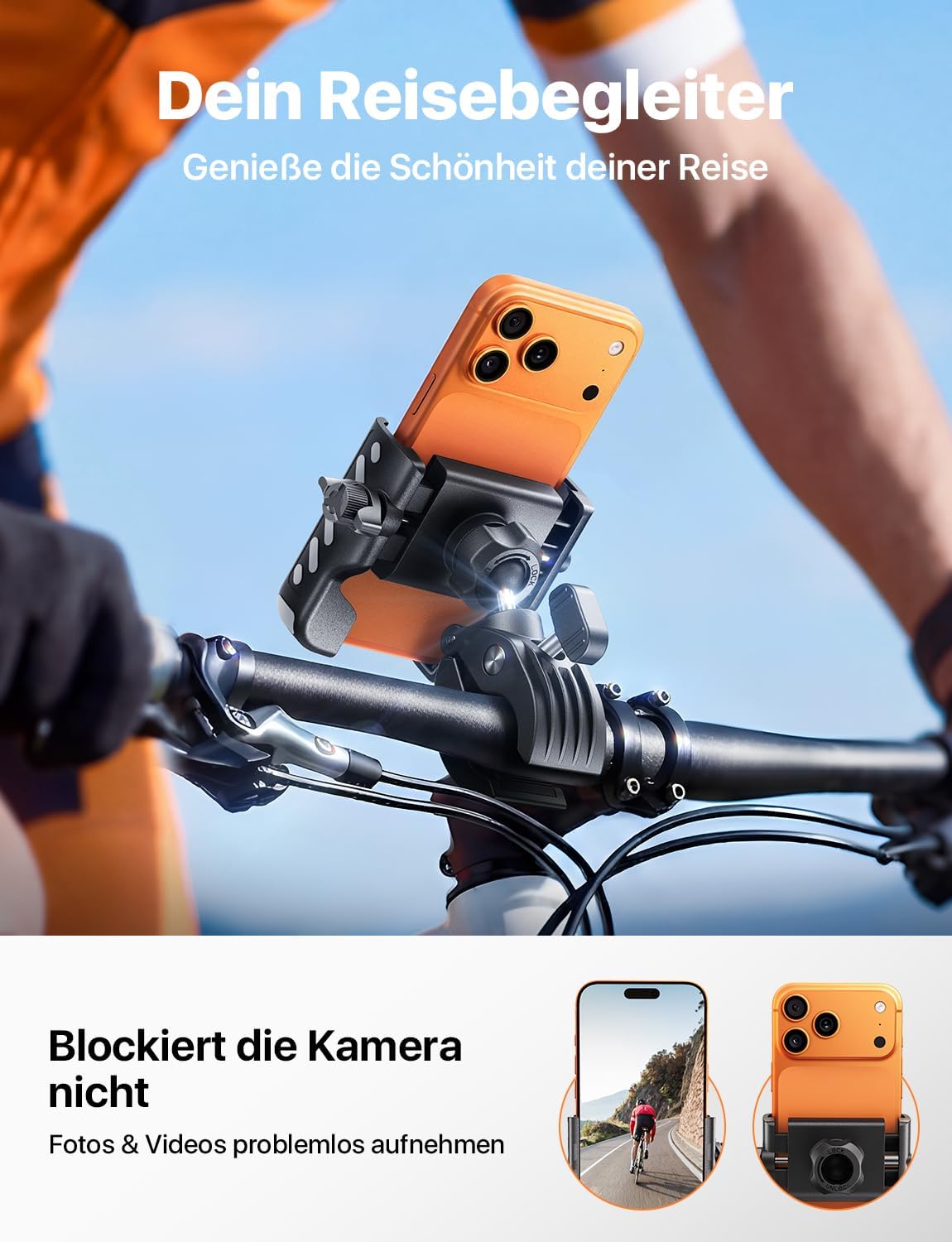 Handyhalterung Motorrad und Fahrrad Metallklemme 360° Lenkerhalter