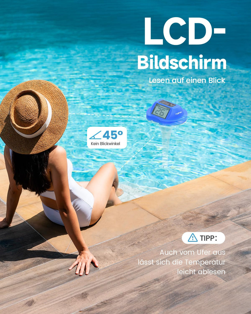 Poolthermometer schwimmend mit Doppelanzeige, digitale Temperaturanzeige IPX7