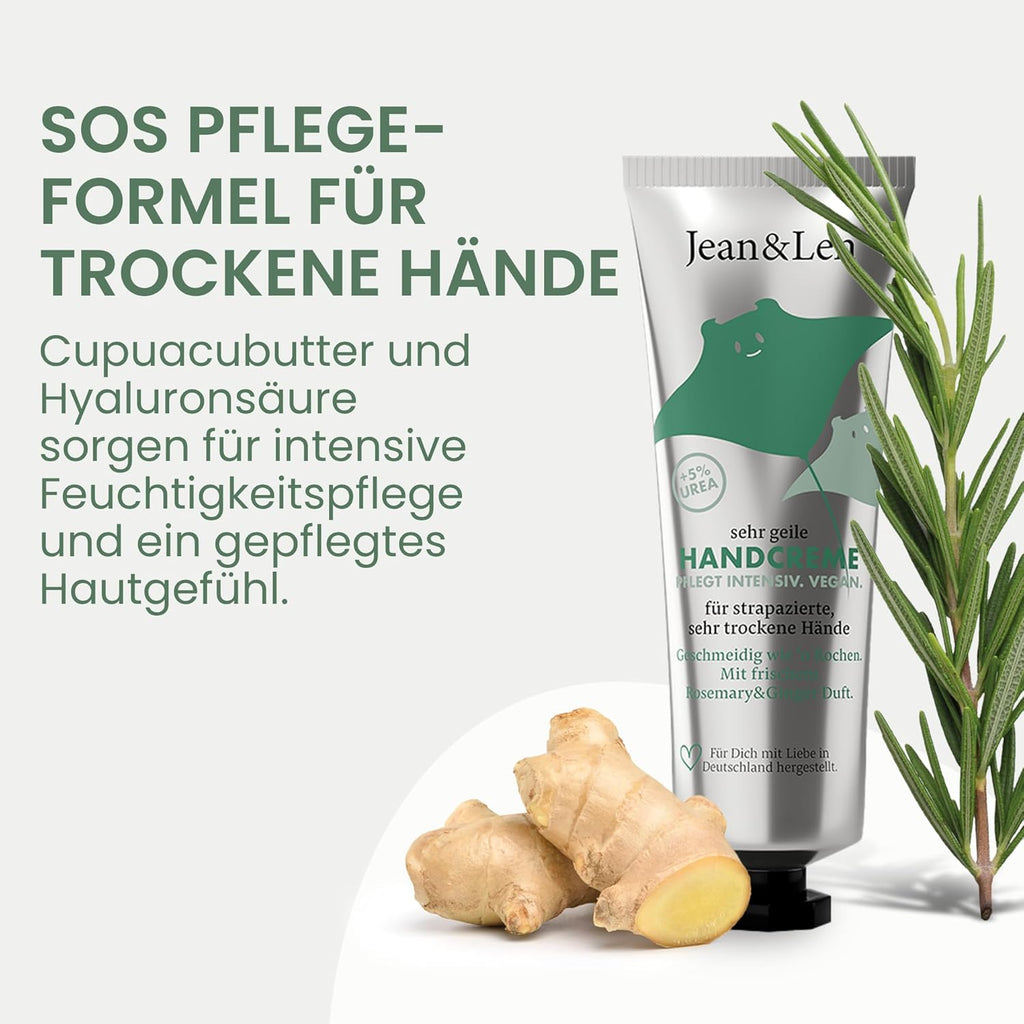 Jean & Len Handcreme Rosemary Ginger Urea vegan fuer trockene Haende