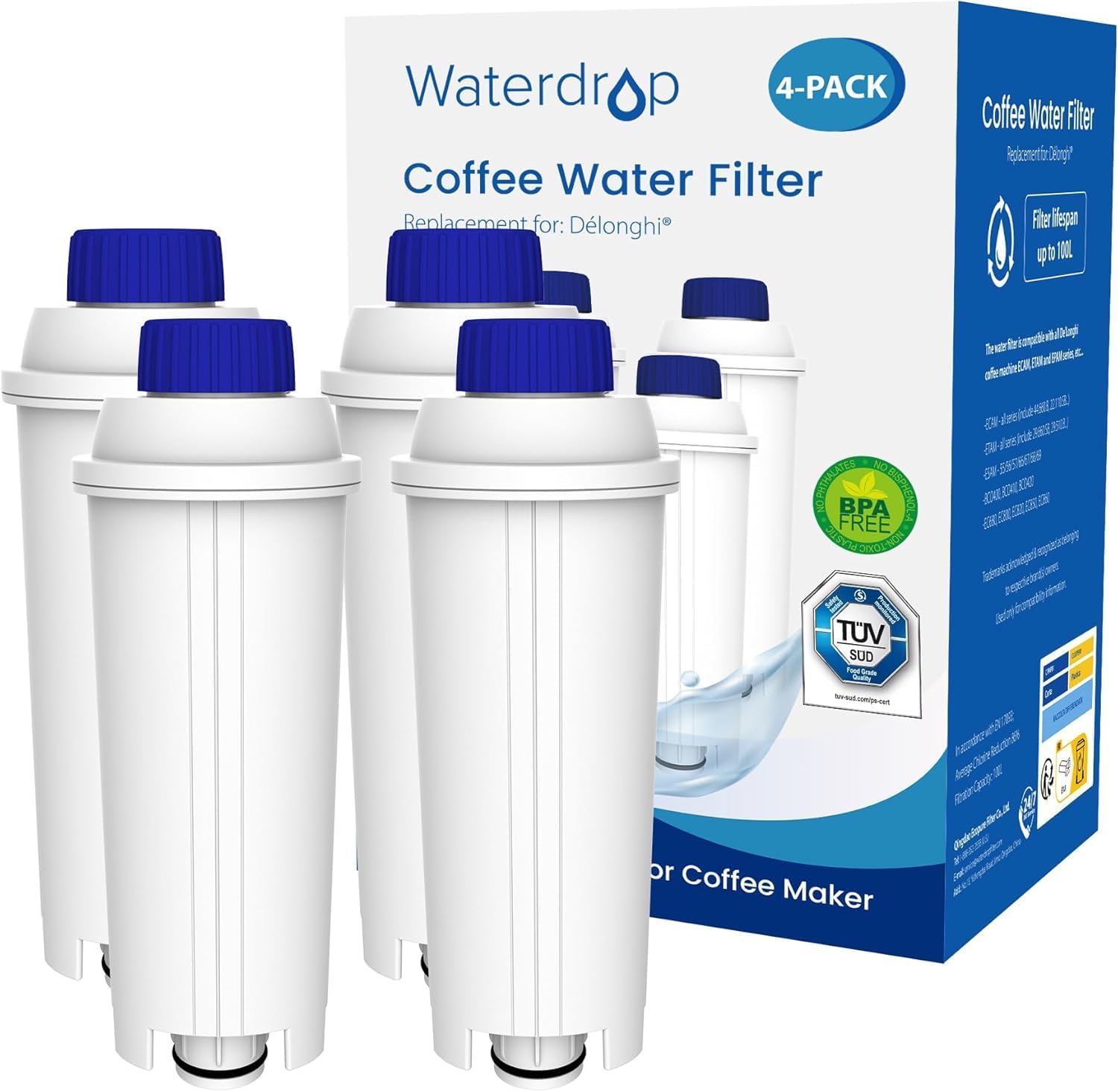 Waterdrop Kaffeefilter kompatibel De'Longhi DLSC002 Magnifica (4 Stueck)