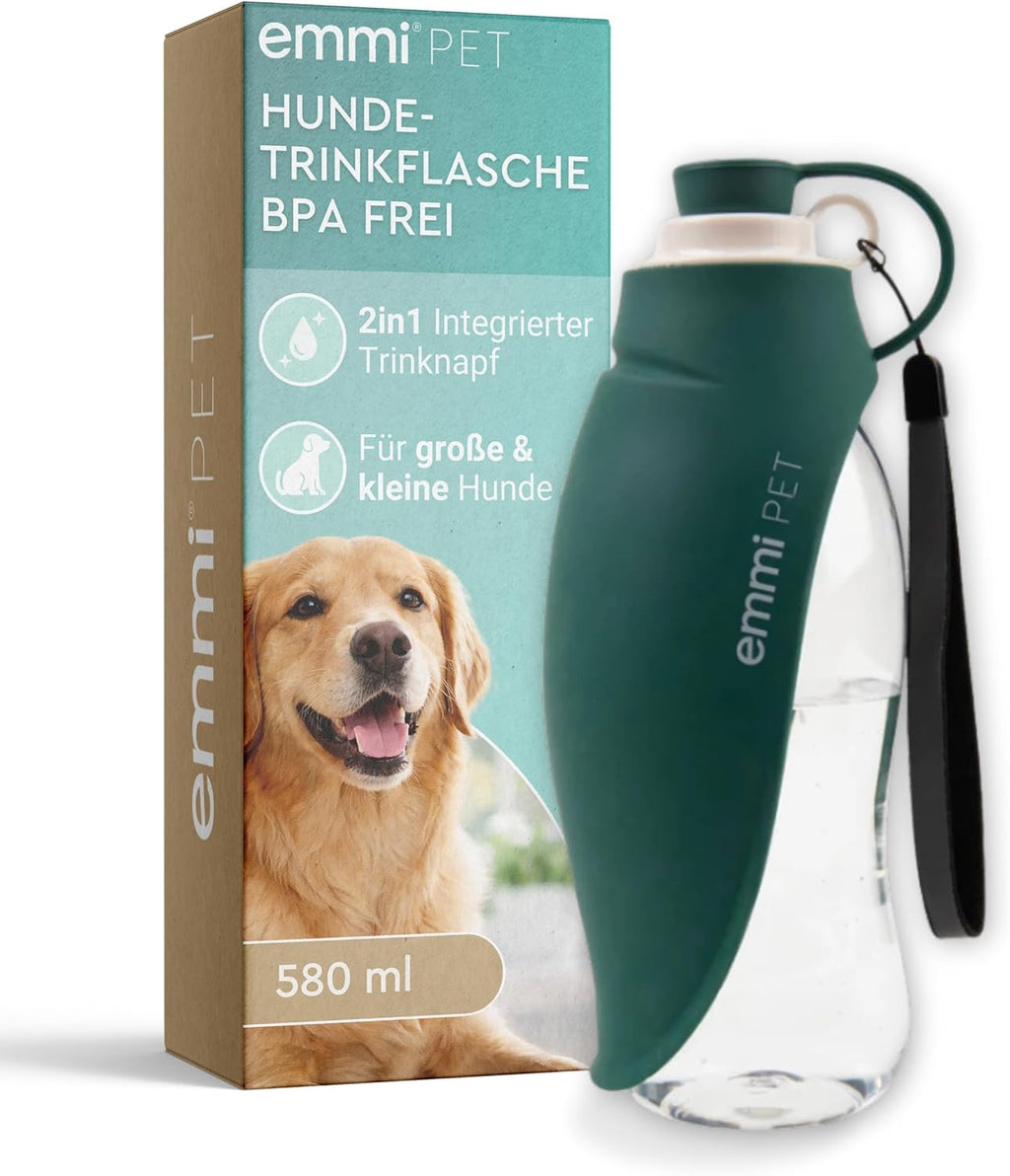 emmi‑PET Hundetrinkflasche mit Futterbehaelter Dunkelgruen