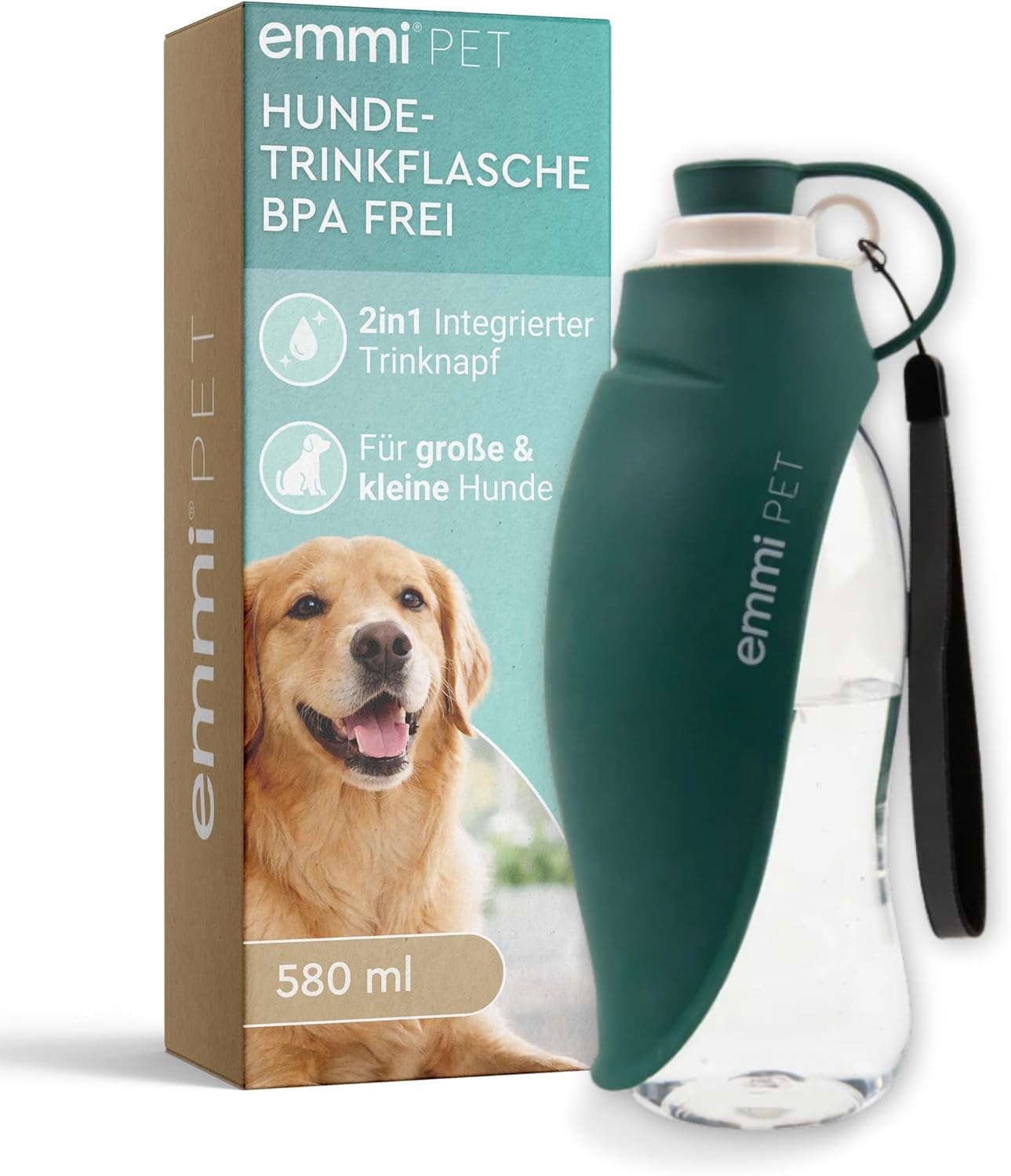 emmi‑PET Hundetrinkflasche mit Futterbehaelter Dunkelgruen