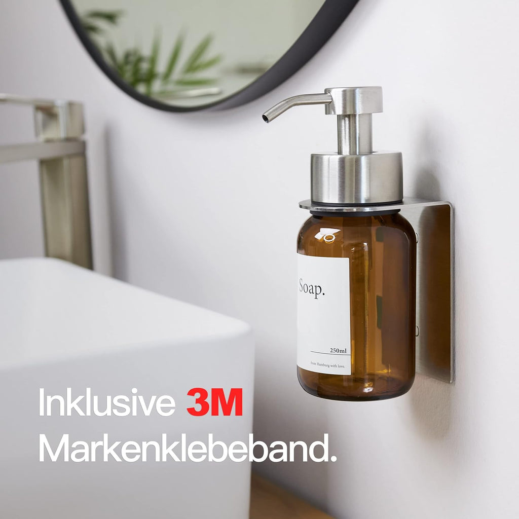 Designfabrik Hamburg Glas-Seifenspender mit selbstklebender Wandhalterung