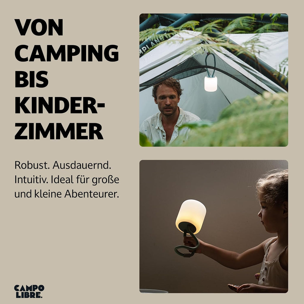 Campo Libre LENI I wiederaufladbare dimmbare Campinglampe zum Aufhaengen Moos