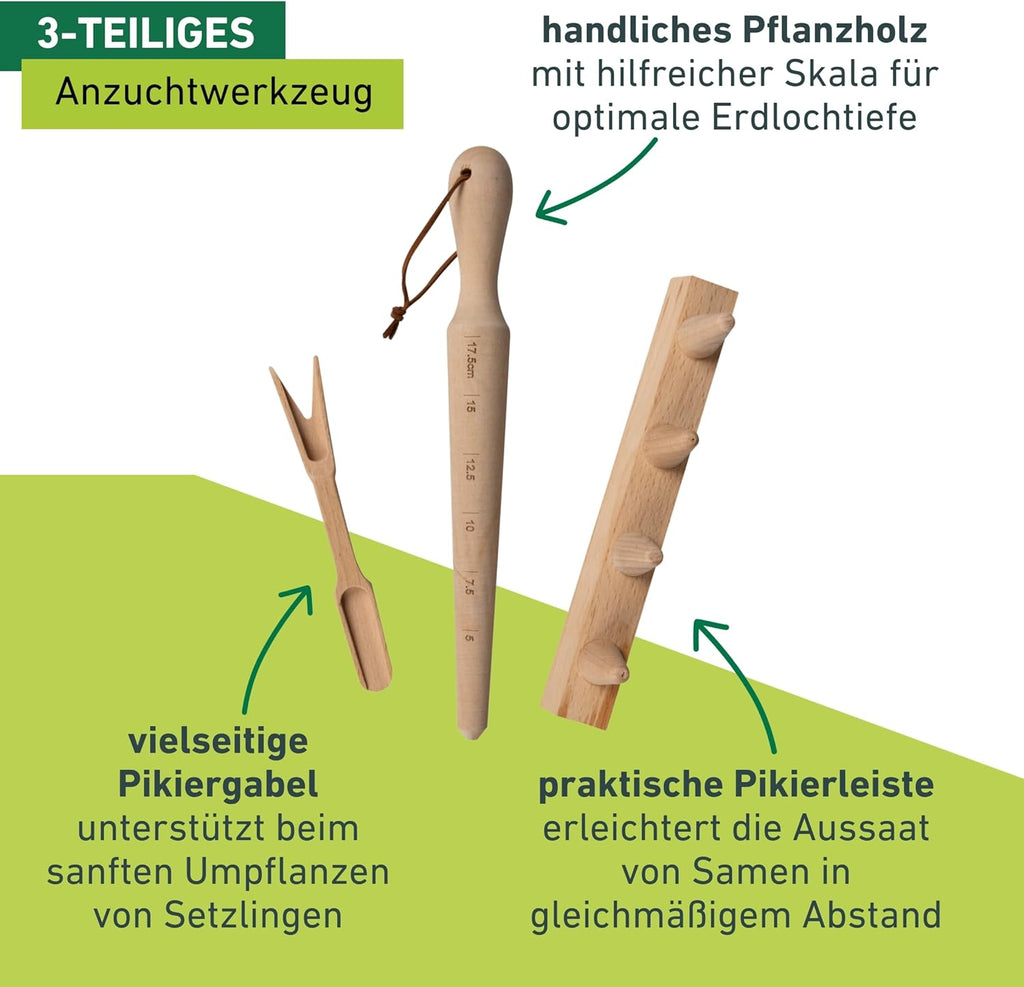 Anzuchtset 3-tlg Buchenholz Pikierstab Pflanzholz Gartenwerkzeug