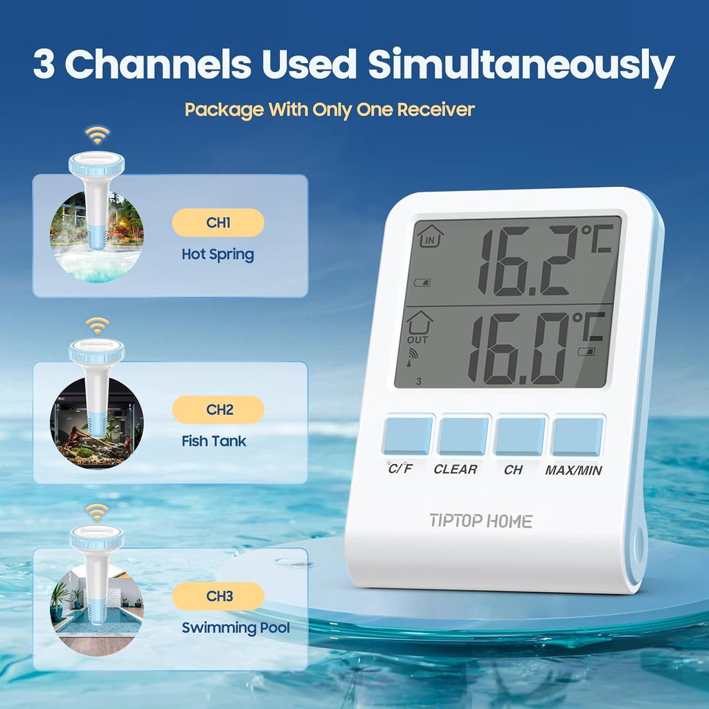 Kabelloses schwimmendes Poolthermometer IP67 blau - Wasser- und Innentemperatur