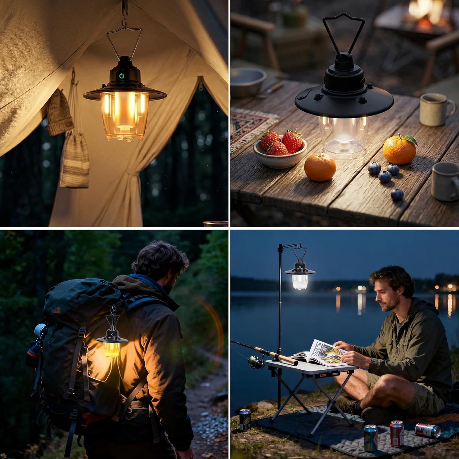 Aufladbare Retro Camping-Haengeleuchte, dimmbar 3 Modi, wasserdicht, schwarz