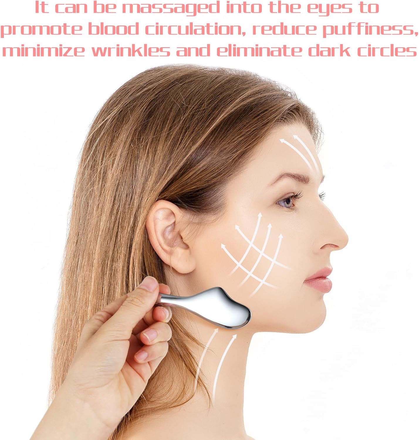 Edelstahl Gua Sha 2‑in‑1 Gesichtsschaber mit Augenroller Massagegeraet