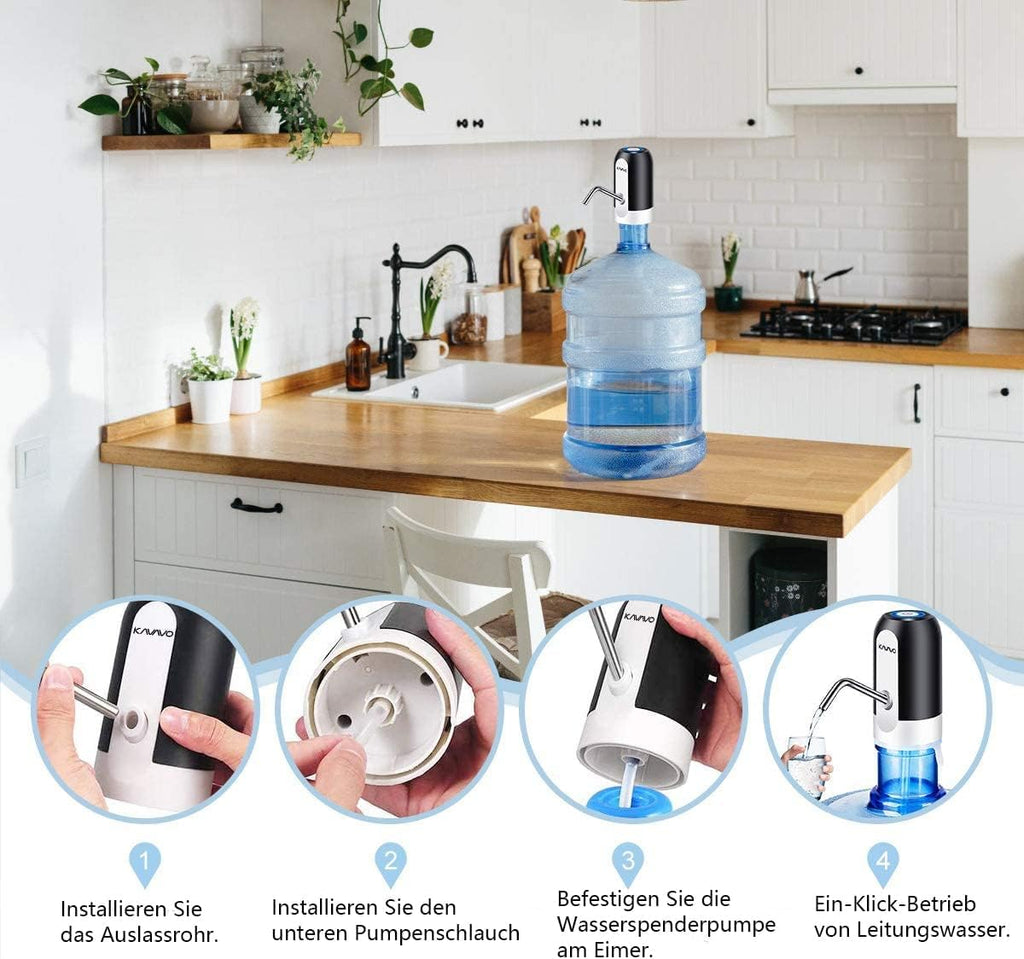 Elektrische Wasserpumpe USB wiederaufladbar mit 2 Adapter und Schlaeuchen, Edelst
