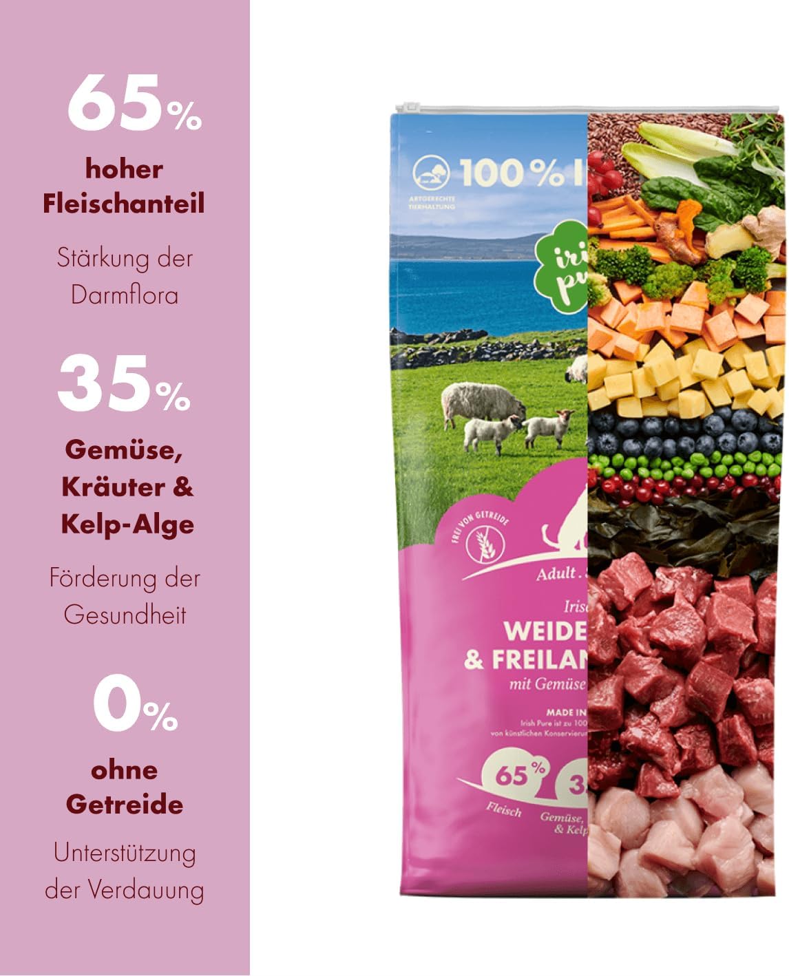 Irish Pure Trockenfutter Adult Weiderind & Freiland-Huhn