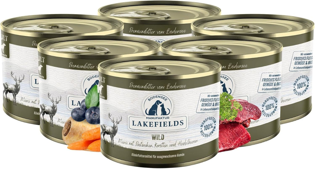 Lakefields Hundefutter Nass Wild 59% 6x400g getreidefrei schonend gegart -80