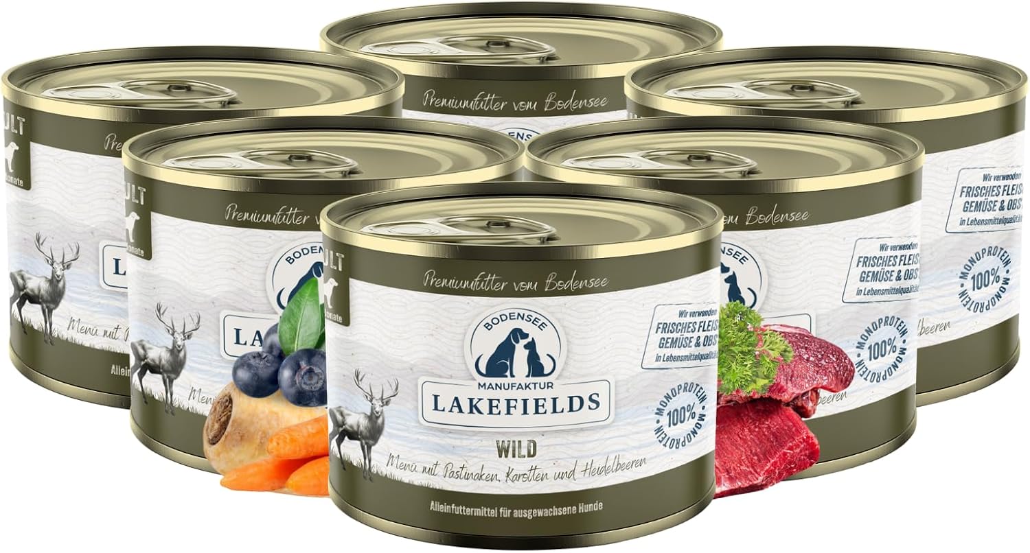 Lakefields Hundefutter Nass Wild 59% 6x400g getreidefrei schonend gegart -80