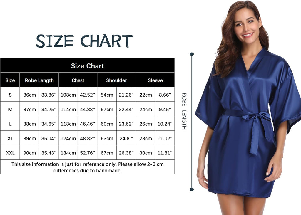 Vlazom Satin Kimono Damen kurz V‑Ausschnitt mit Guertel S-XXL