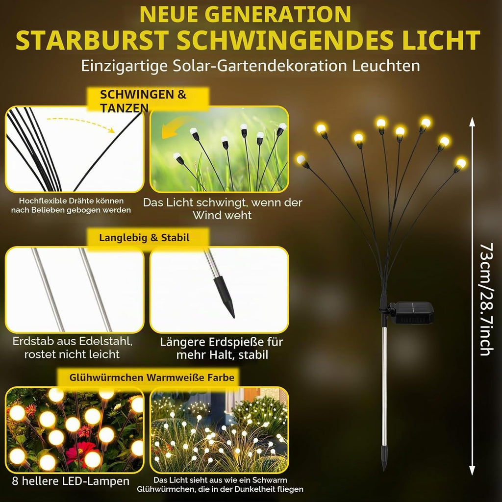 6er Set Solarlampen Garten 10 LED warmweiss IP65 Solar Wegbeleuchtung