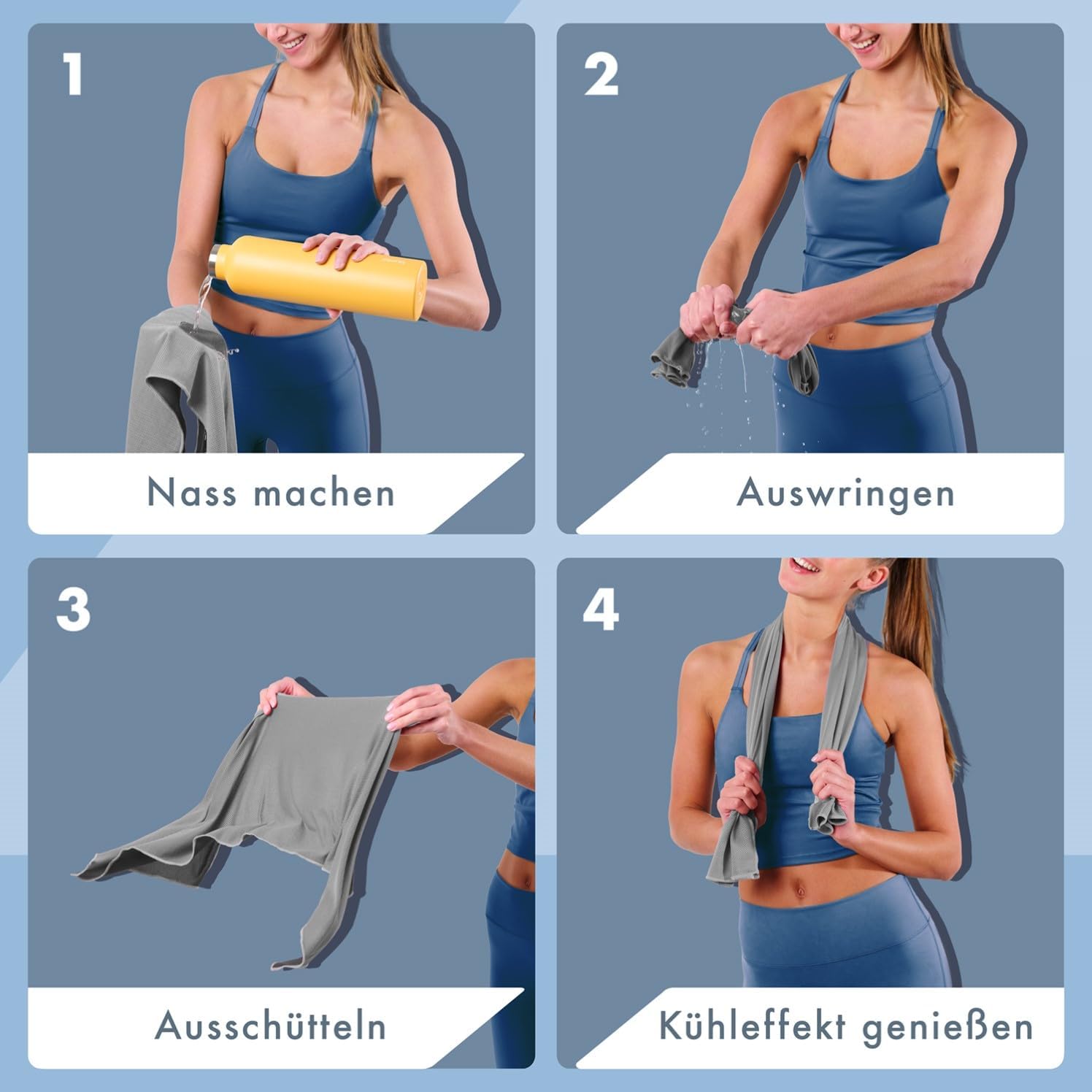 Blumtal Kuehlhandtuch 100x30 cm Mikrofaser Sporthandtuch mit Tasche Grau