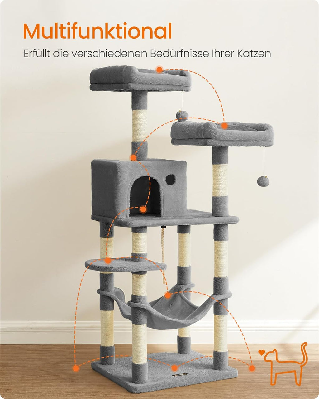 Feandrea Kratzbaum Katzenbaum mit Kratzsaeulen Plattformen und Hoehle