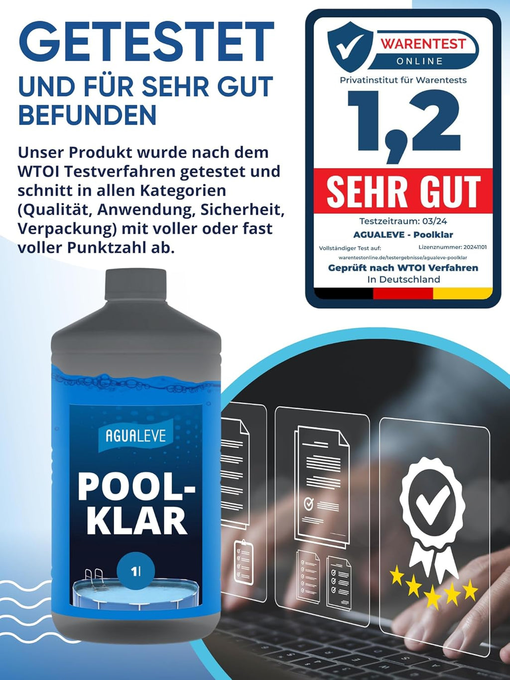 AGUALEVE Poolklar Kristallklar Formel fuer klares Poolwasser Made in Germany