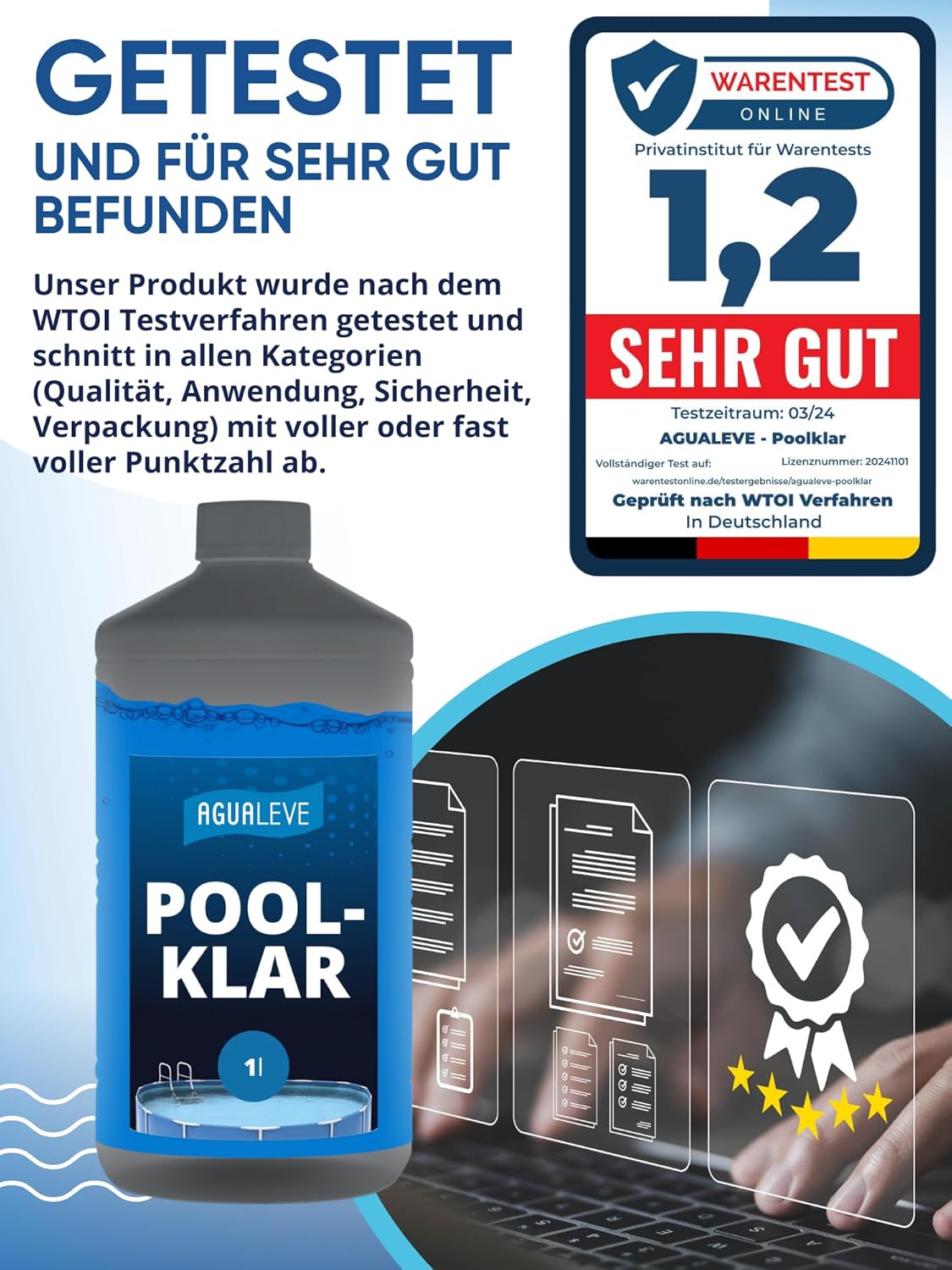 AGUALEVE Poolklar Kristallklar Formel fuer klares Poolwasser Made in Germany