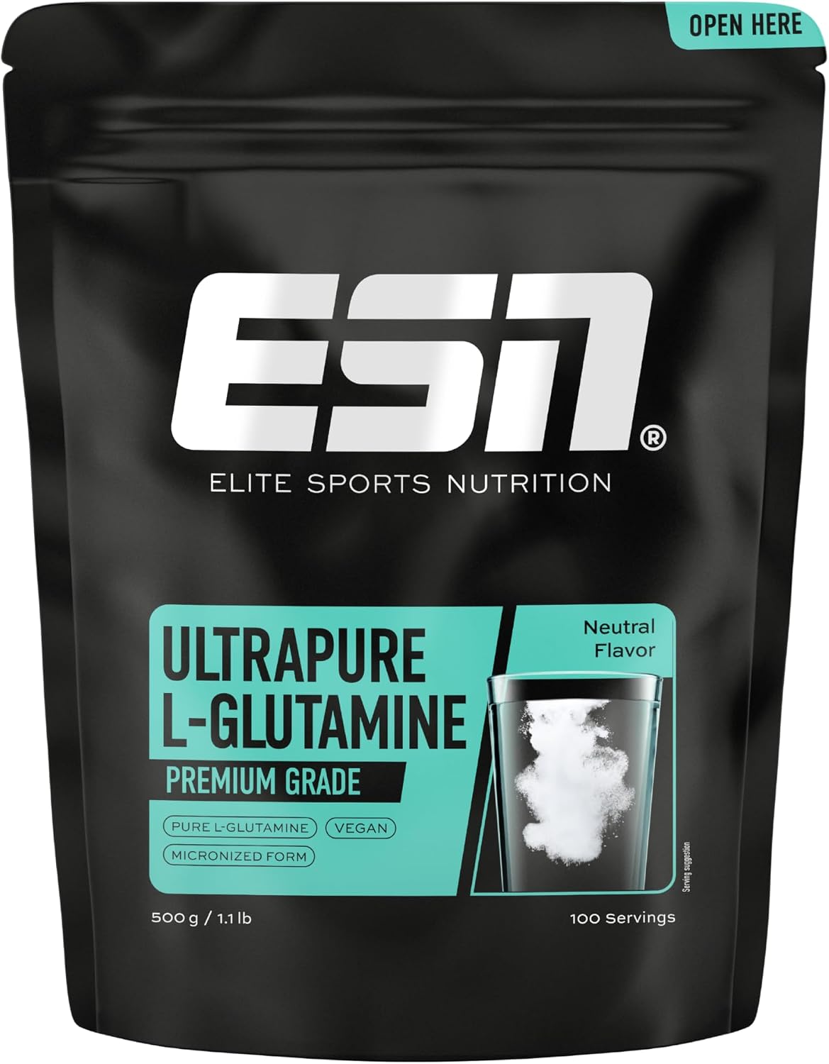 ESN L-Glutamin Pulver 500g mikrofein 5000 mg pro Portion Aminosaeure