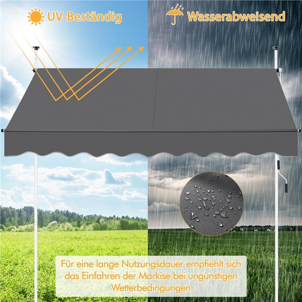 Yaheetech Klemmmarkise Balkonmarkise 300 cm Breite hoehenverstellbar 150cm-300cm