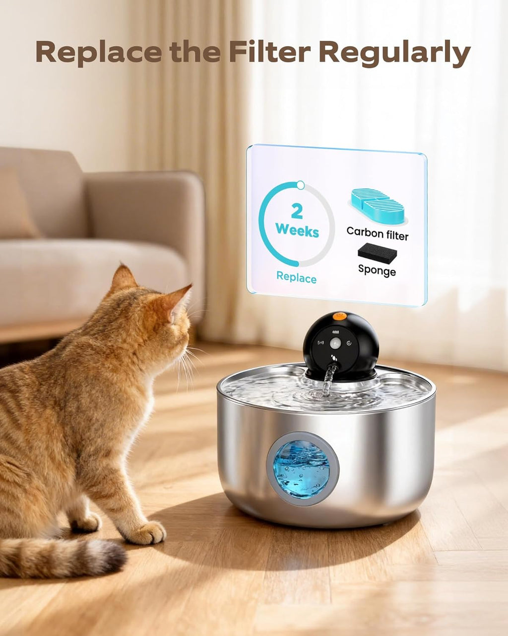 Katzenbrunnen kabellos mit Sensor Edelstahl Akku 30 Tage leise
