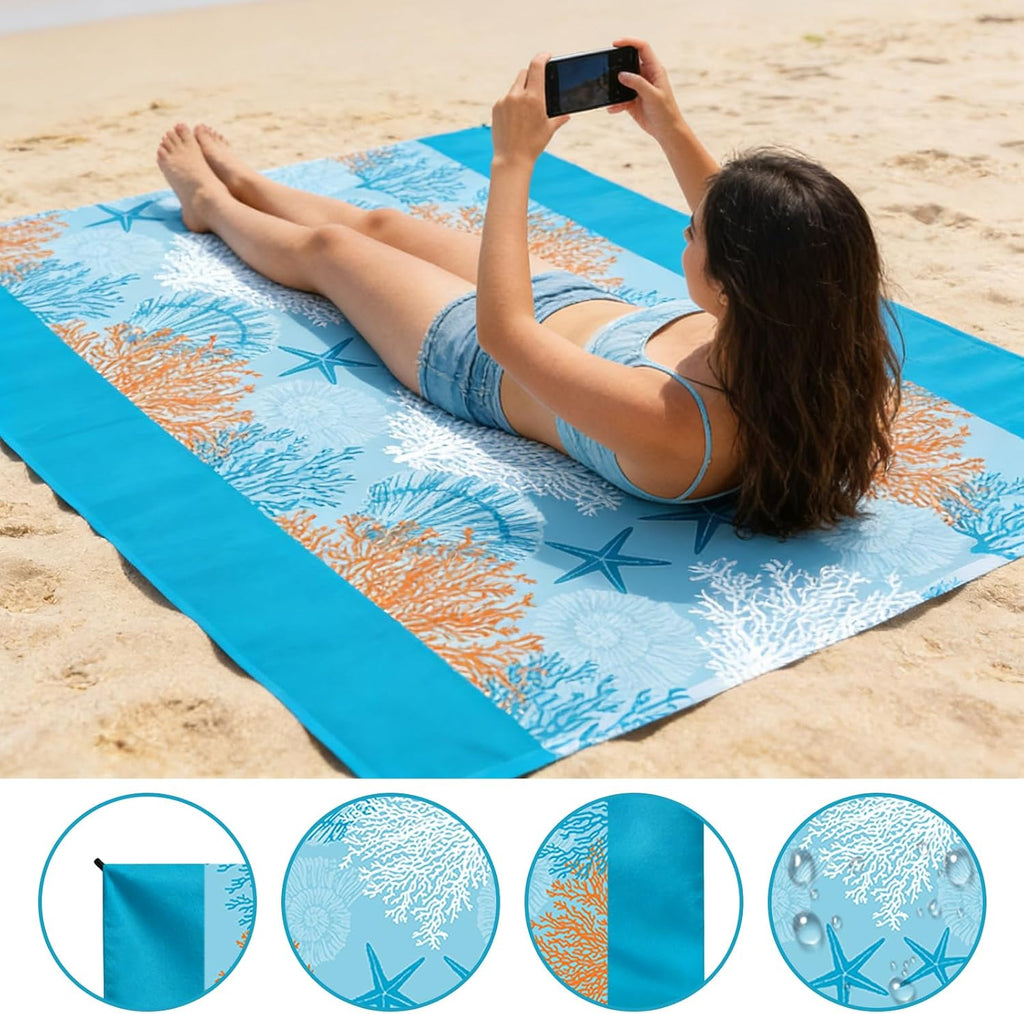 BORDEAG Strandmatte 210x200 cm sandfrei, wasserdicht, ultraleicht mit Heringen