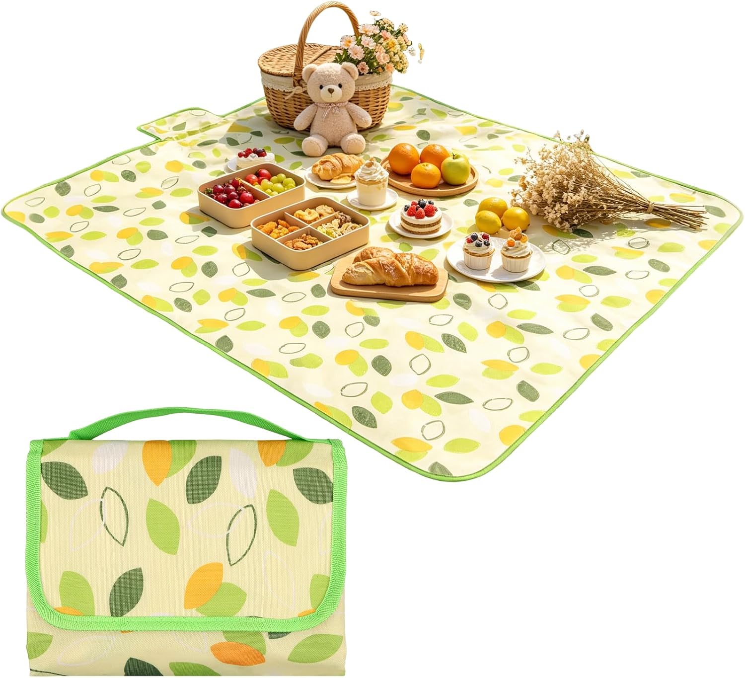Picknickdecke 100x150 cm wasserdicht sandfrei isoliert Gruen Blatt
