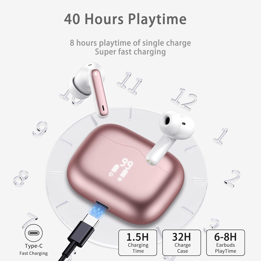 Bluetooth In-Ear Kopfhoerer 5.4 Noise Cancelling 40 Std Akku LED Anzeige