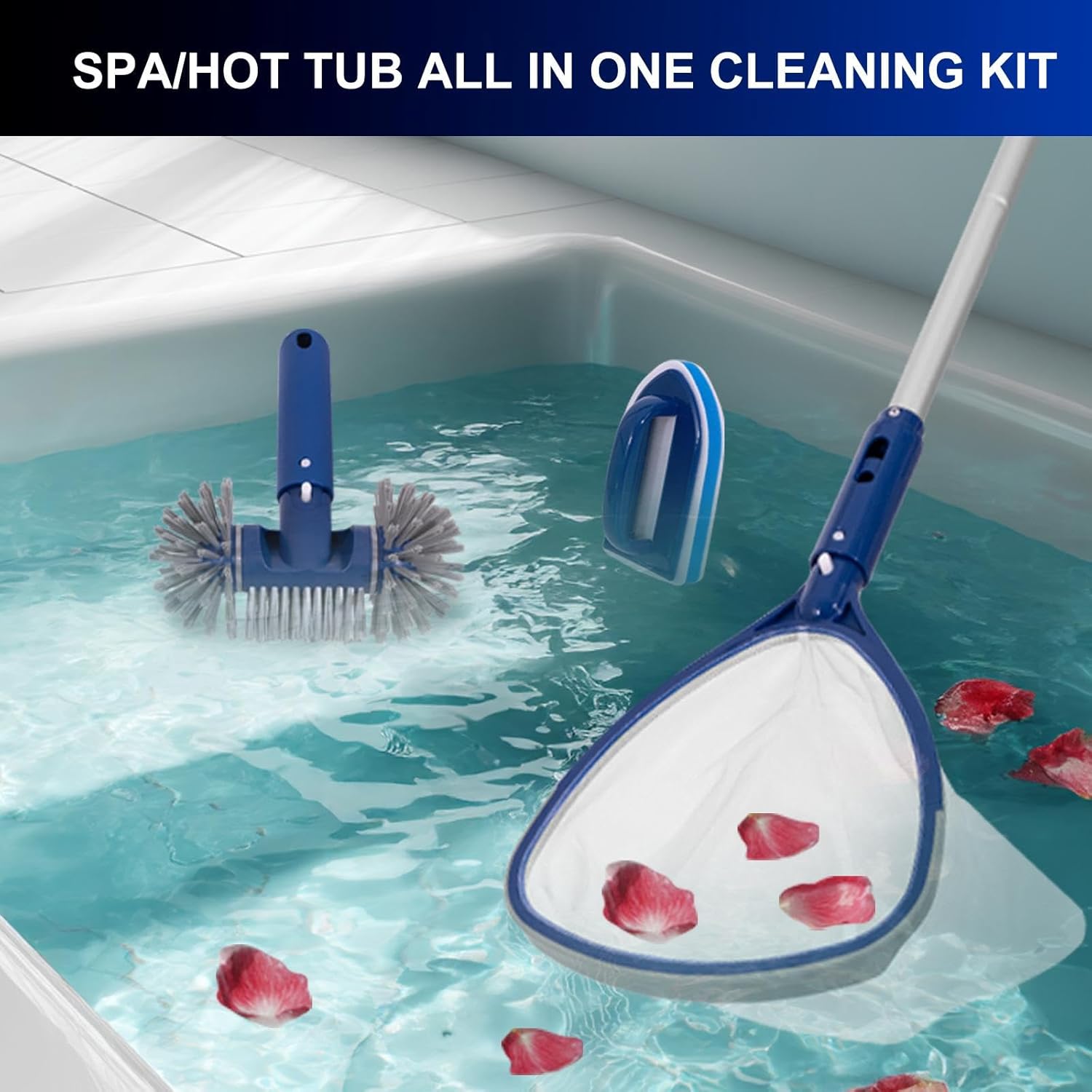 POOLAZA Reinigungsset fuer Pool Spa Whirlpool mit Kescher Buerste 91,5 cm