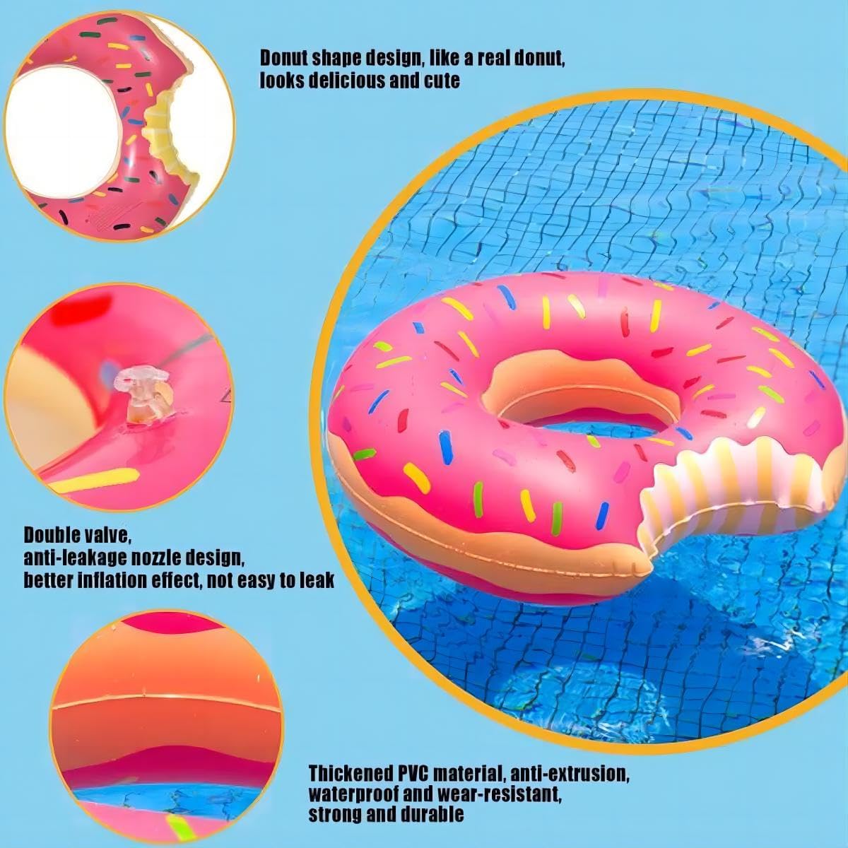 Aufblasbarer Schwimmring 120 cm fuer Erwachsene, Donut Poolring