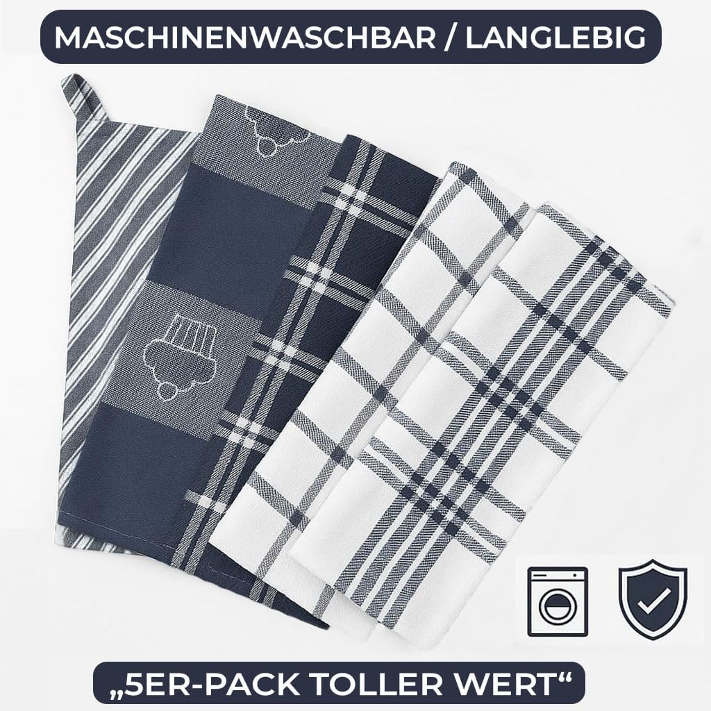 Livinease Geschirrtuecher 5er Set 100% Baumwolle 70×50 cm Grau saugfaehig