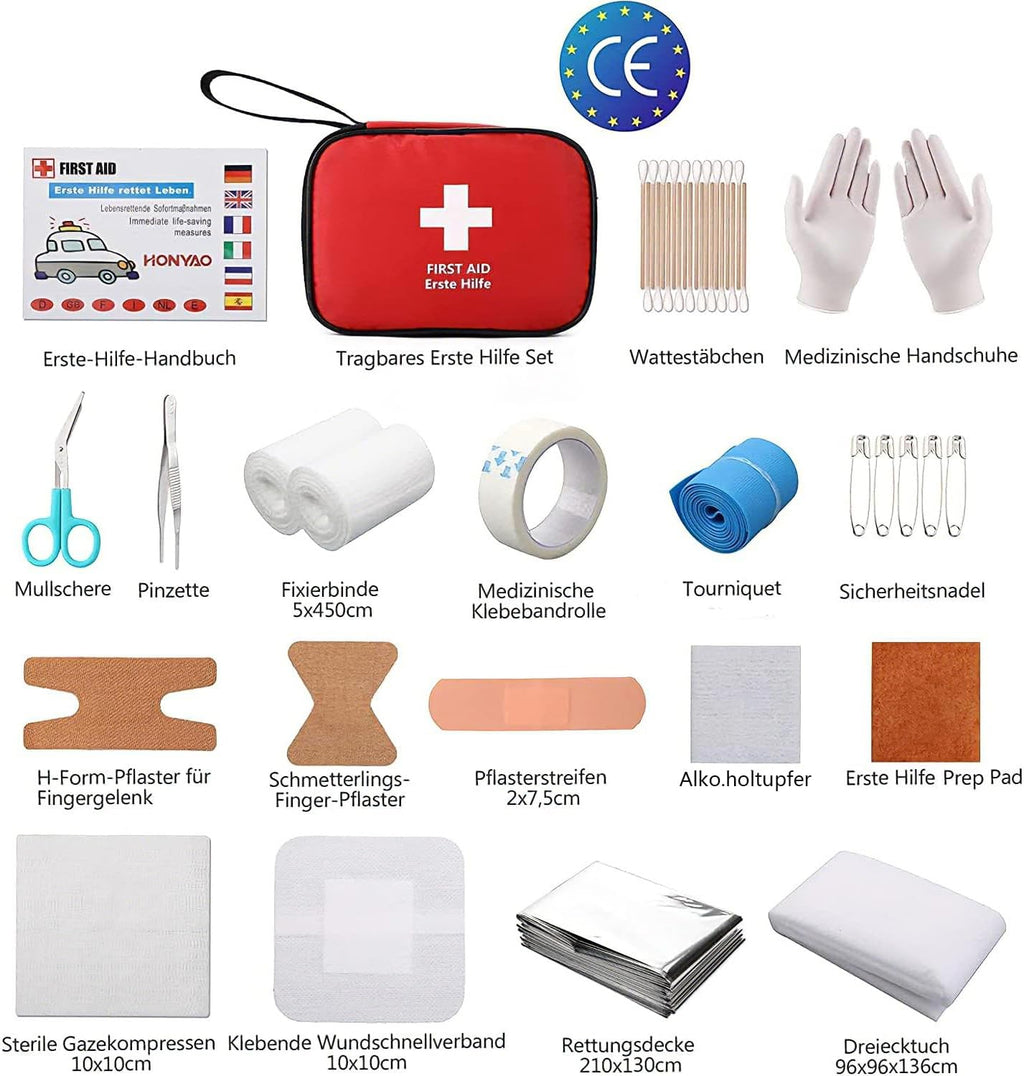HONYAO Erste Hilfe Set 90-teilig Reiseapotheke Notfalltasche fuer Auto Camping
