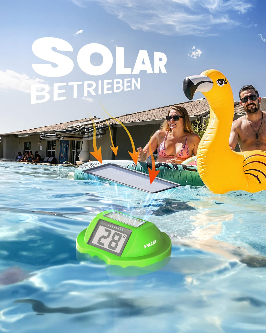 BALDR Solarschwimmer Poolthermometer mit zwei Displays, IPX7 wasserdicht