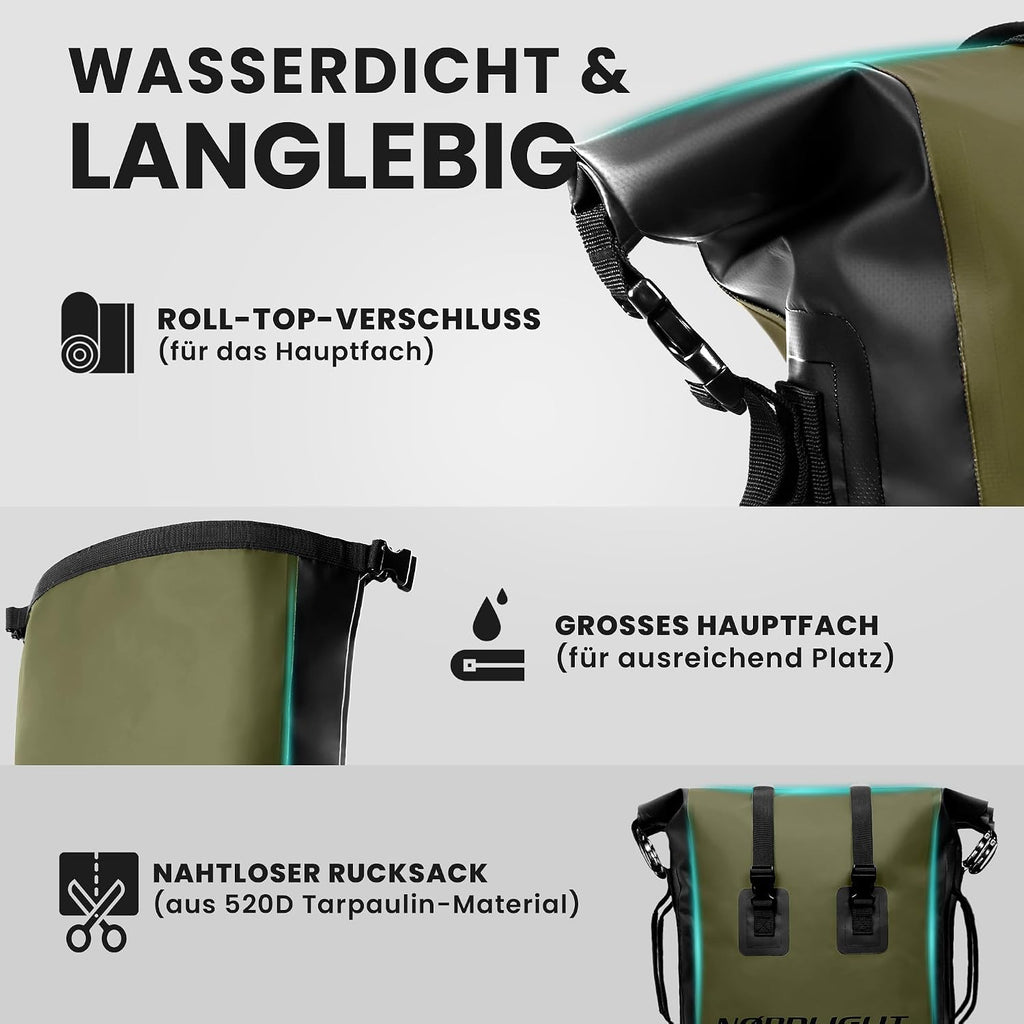 Nordlight Dry Bag wasserdichter Rolltop Rucksack gepolsterte Traeger
