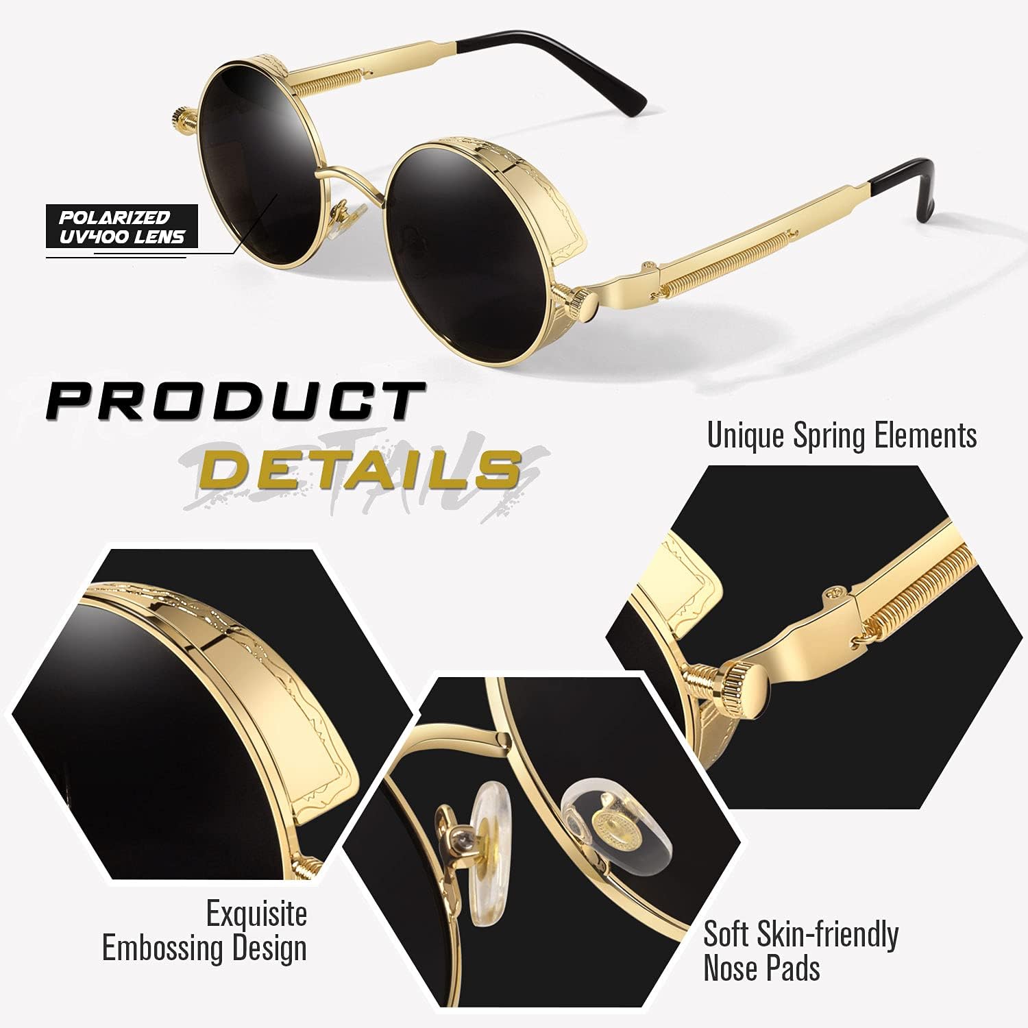 GQUEEN Steampunk Sonnenbrille rund polarisiert UV400 Herren Damen
