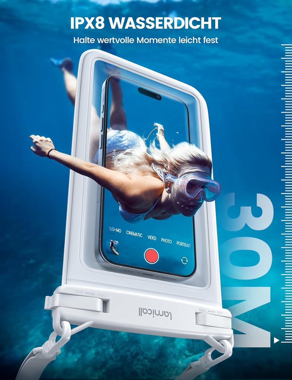 Lamicall IPX8 wasserdichte Handytasche mit doppelter Tasche bis 7,5