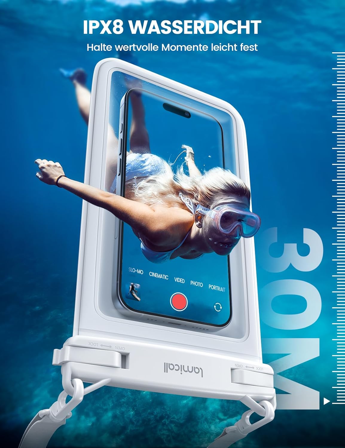 Lamicall IPX8 wasserdichte Handytasche mit doppelter Tasche bis 7,5