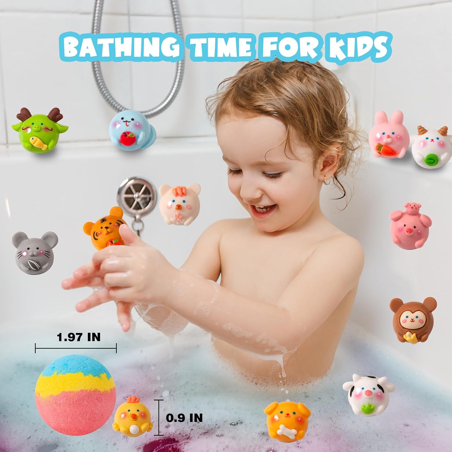 Badebomben Kinder 12er Set mit Ueberraschungsspielzeug Bio Badekugeln
