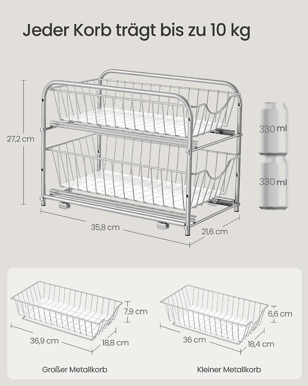 Kuechen Organizer Metallkorb 2 Ebenen stapelbar Schrankregal Ablage
