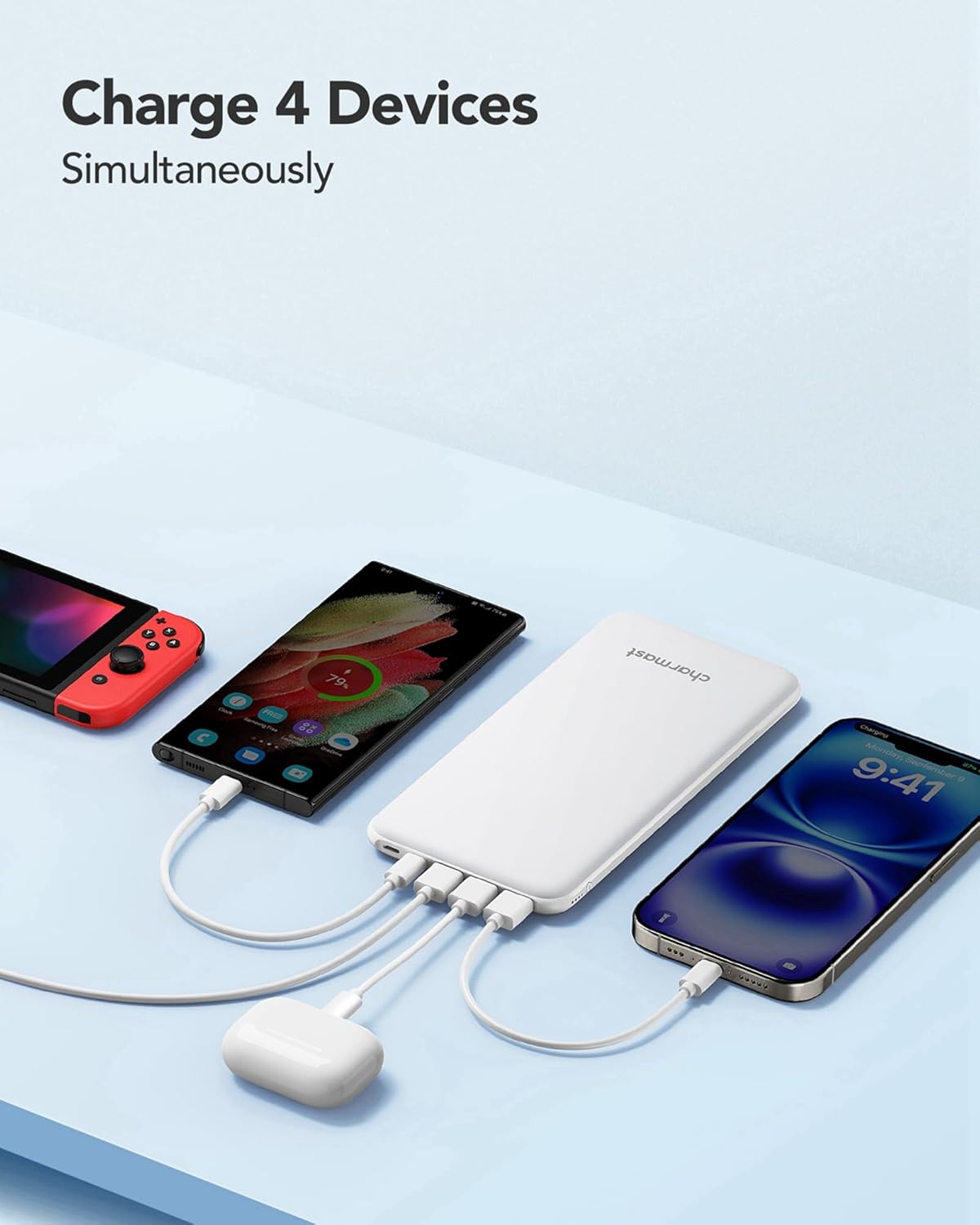 Charmast Powerbank 26800 mAh Slim mit 4 Ausgaengen, USB-C In/Out, kompatibel mit