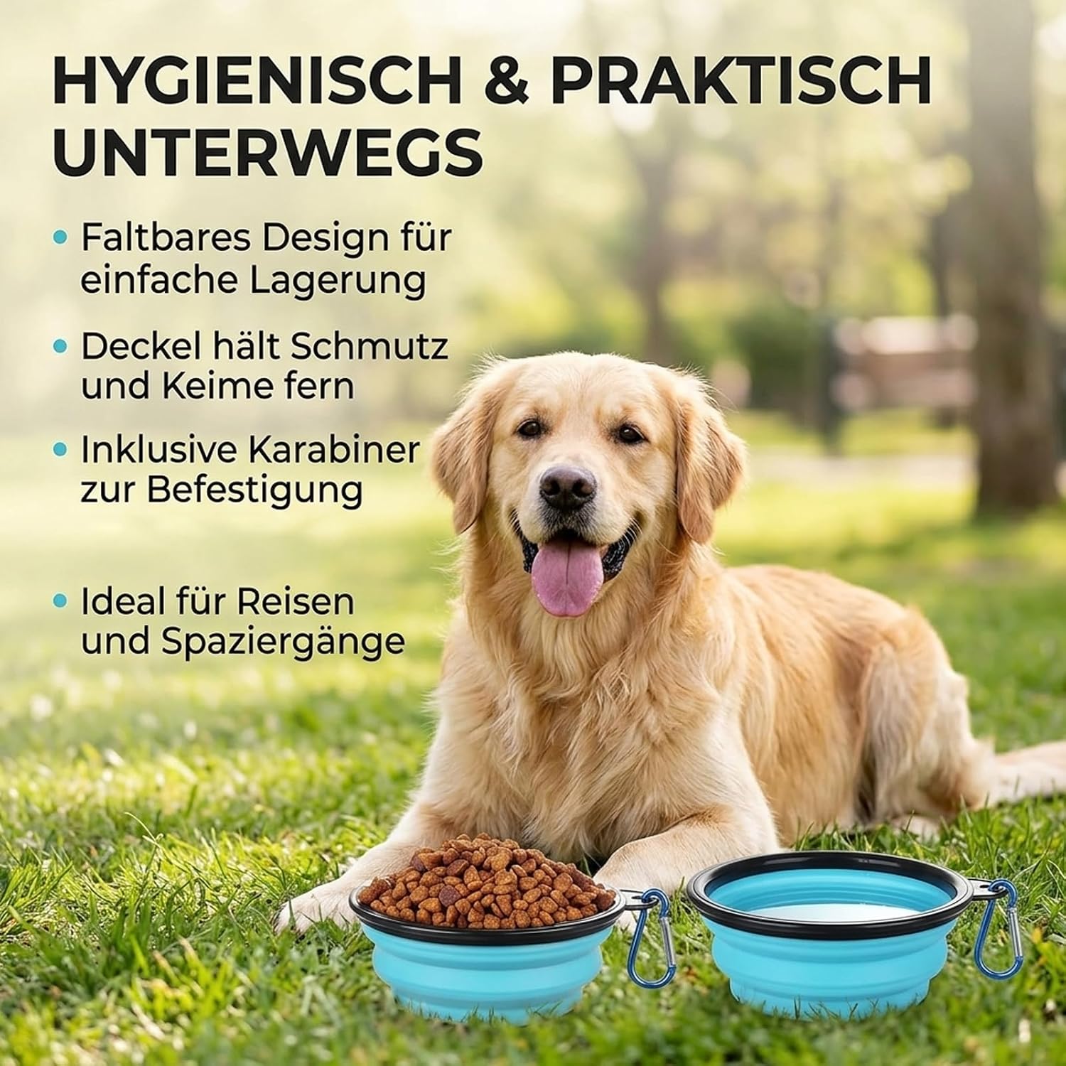 Faltbarer Hundenapf mit Deckel Wassernapf Reise Napf robust fuer unterwegs