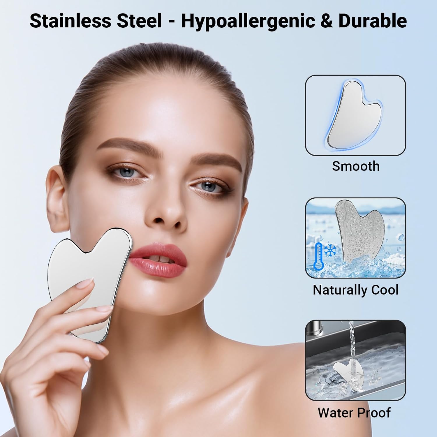 Alyvisun Gua Sha Set aus Edelstahl Gesichtsmassage Roller gegen Schwellungen