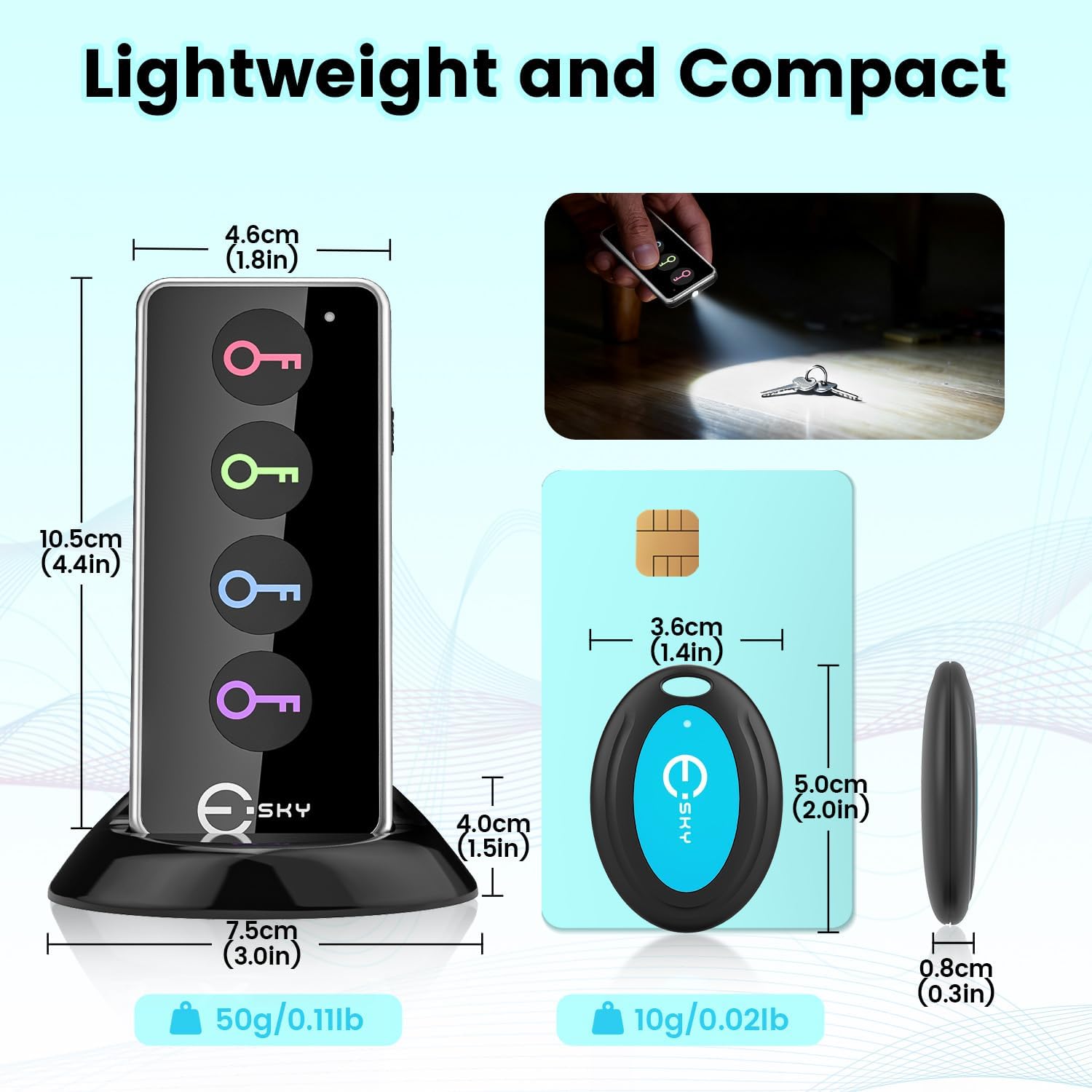 RF Schluesselfinder mit Pfeife und LED, Set mit 4 Empfaengern