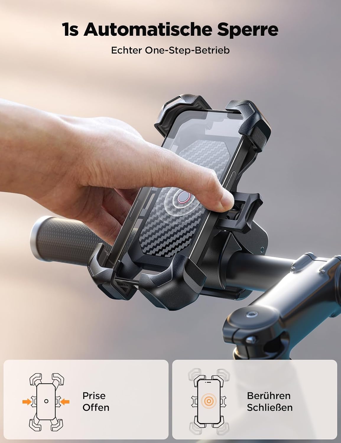 Handyhalterung Fahrrad Lenker 360° drehbar Autolock Smartphone Halter