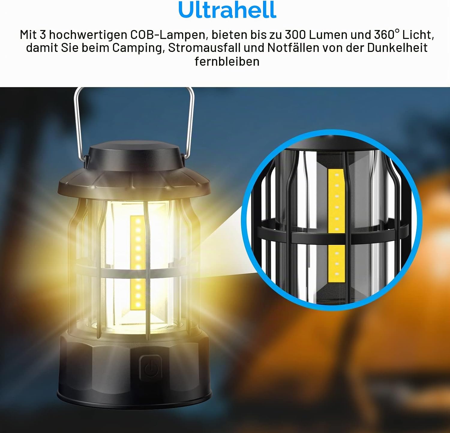 2er LED Campinglampe batteriebetrieben IPX4 wasserdicht dimmbar fuer Wandern Ange