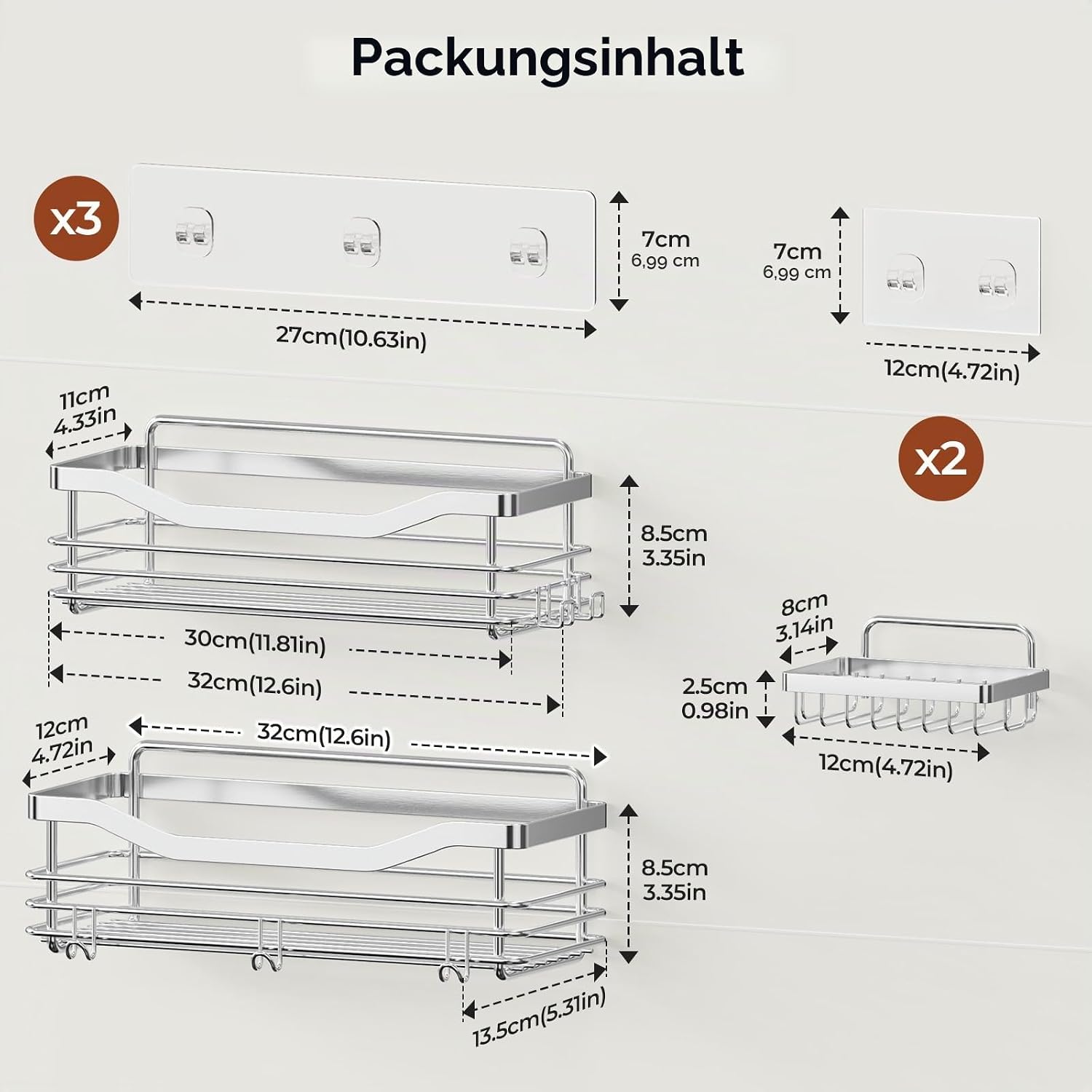 Orimade Duschregal Edelstahl zum Kleben Ohne Bohren 2er Set