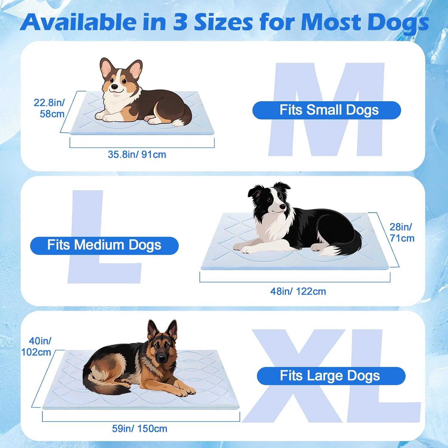 Hundekühlmatte 71×122 cm L wendbar kühl & warm ohne Gel Blau Grau 2cm