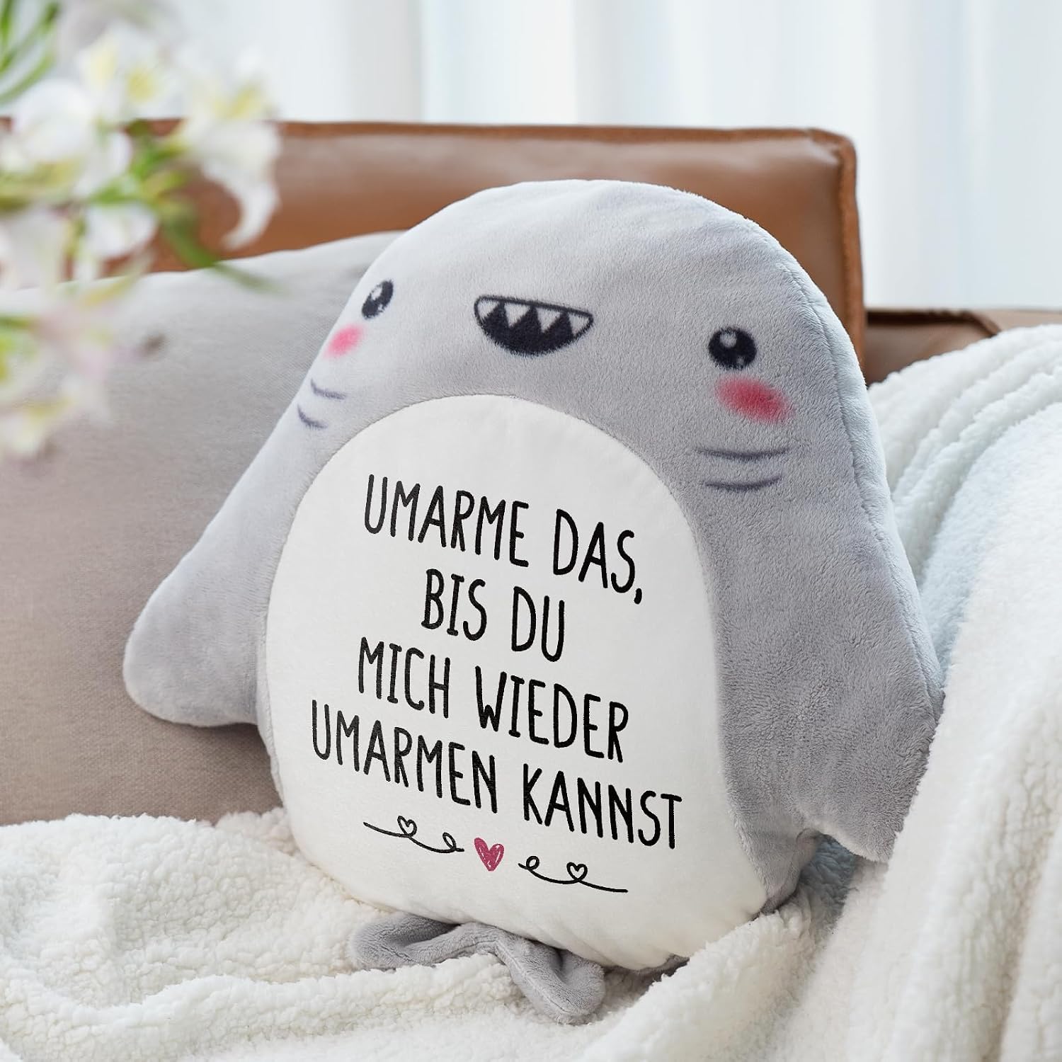 Haifisch Kuschelkissen mit Aufschrift "Ich liebe dich" Valentinstag Geschenk