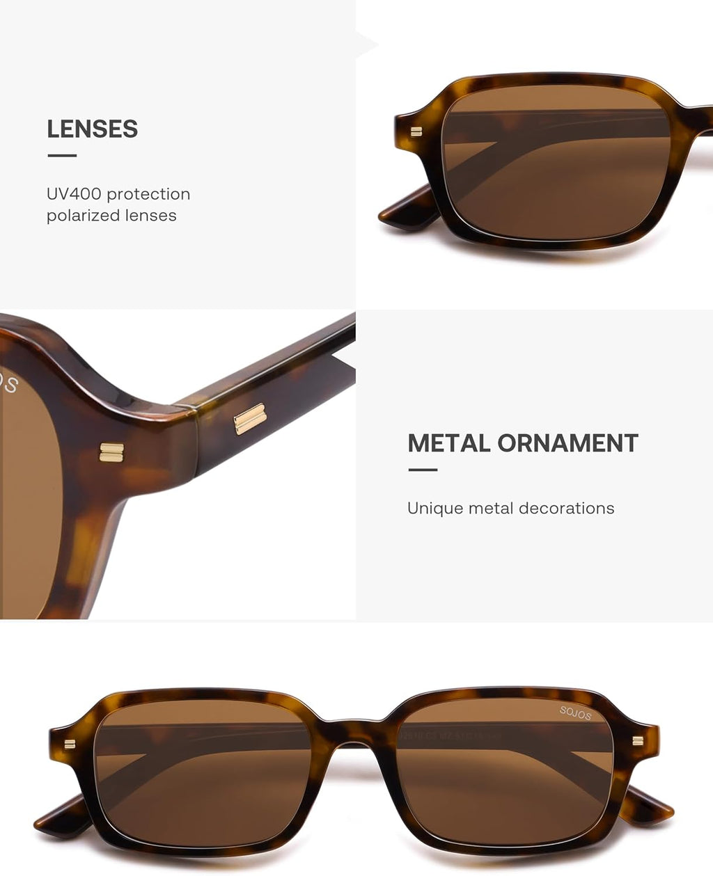 SOJOS Polarisierte Retro Sonnenbrille Damen Herren rechteckig UV400 SJ2610